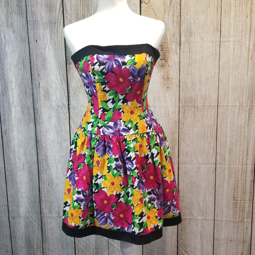 Vintage A.J. Bari Strapless Floral Dress - 8